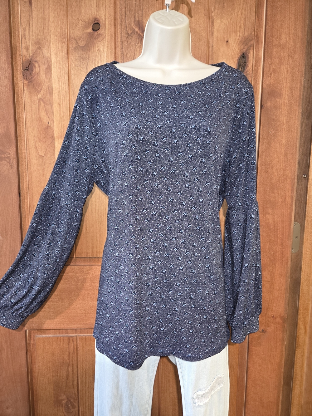Michael Kors Navy Blue Floral Long-Sleeve Blouse
